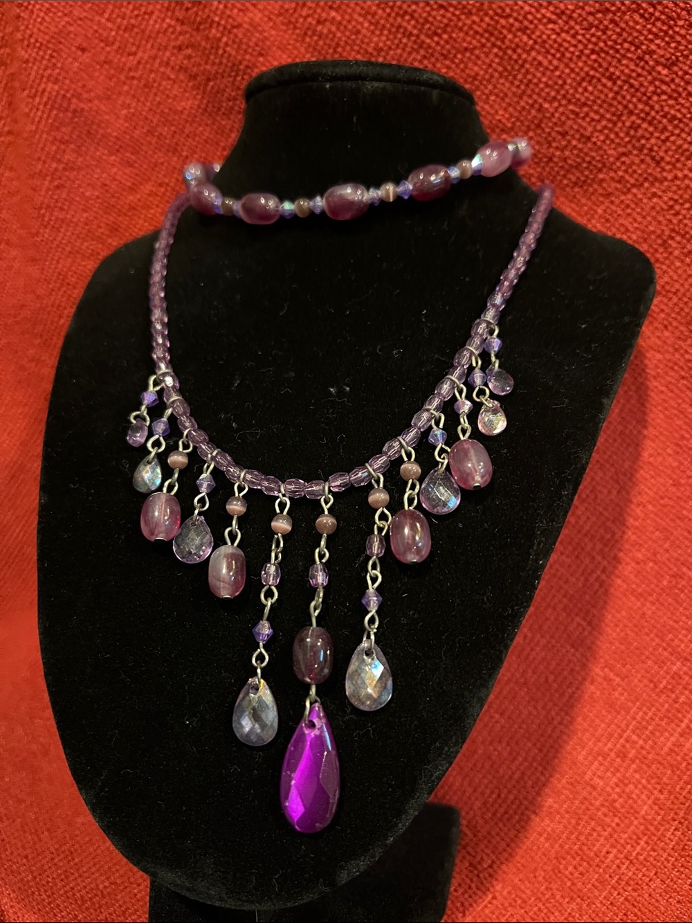 Handcrafted Purple Teardrop Beaded Necklace and Bracelet Set